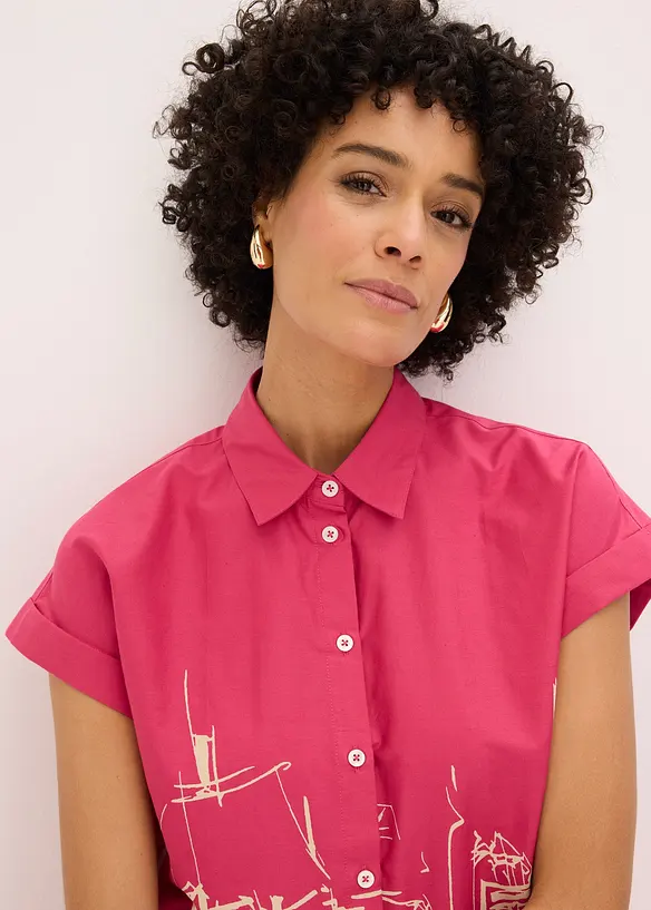 Oversized, kort&auml;rmad blus i bomullspoplin, bonprix