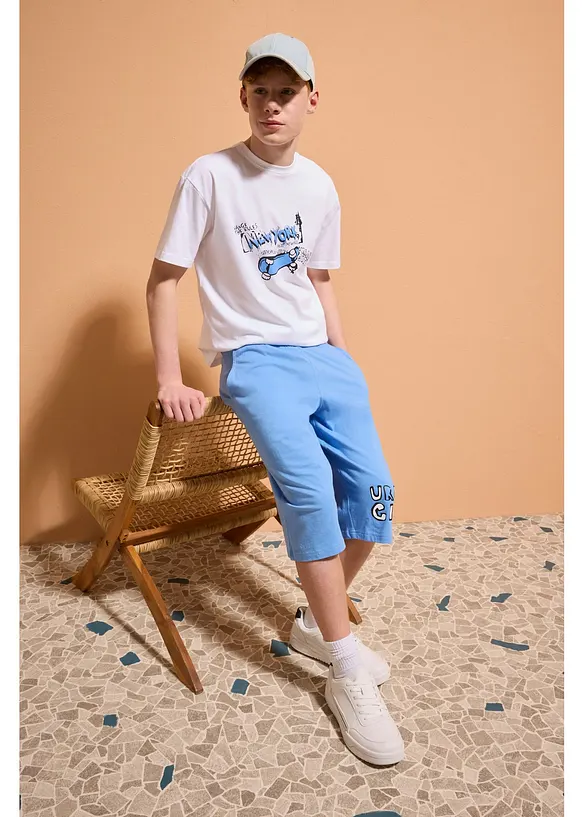 T-shirt och jerseybermudas med avslappnad passform (2 delar), ekologisk bomull, bonprix