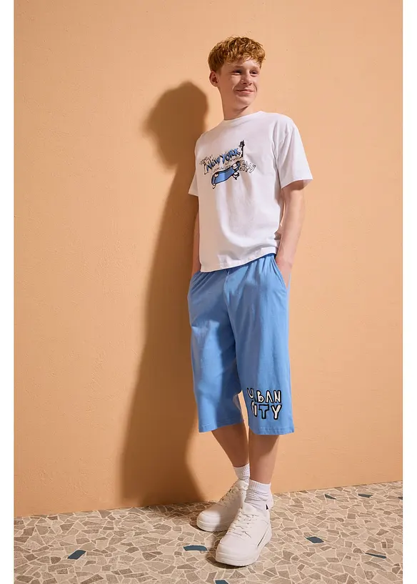 T-shirt och jerseybermudas med avslappnad passform (2 delar), ekologisk bomull, bonprix
