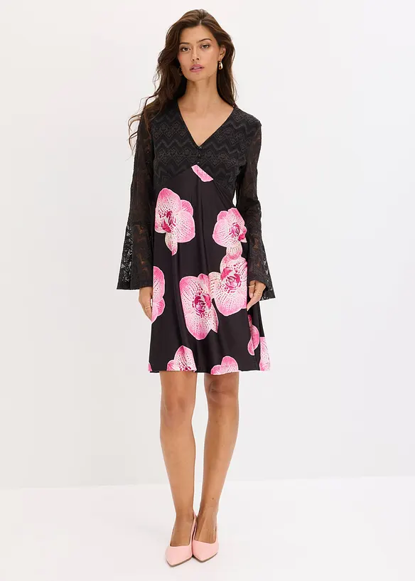 Jerseykl&auml;nning med spets, bonprix