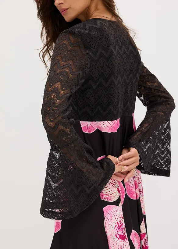 Jerseykl&auml;nning med spets, bonprix