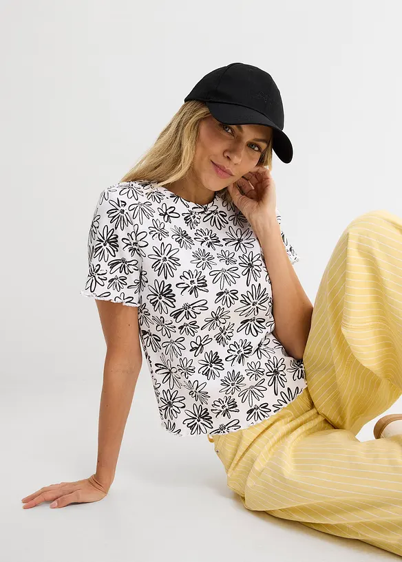 Kort T-shirt i bomullsmix, bonprix