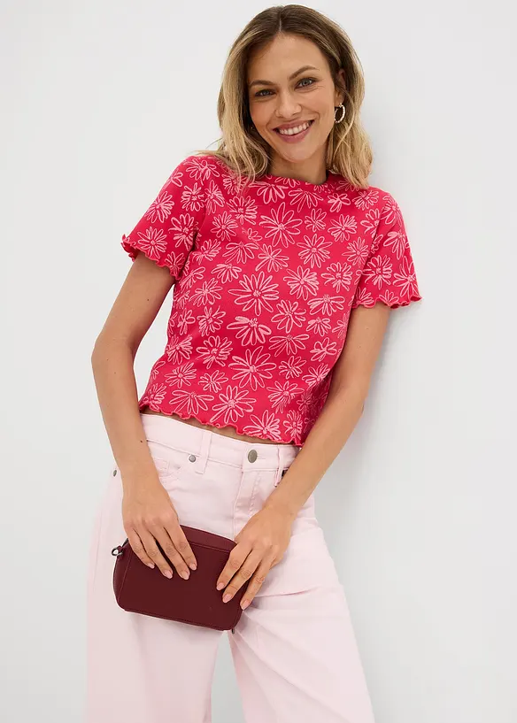 Kort T-shirt i bomullsmix, bonprix