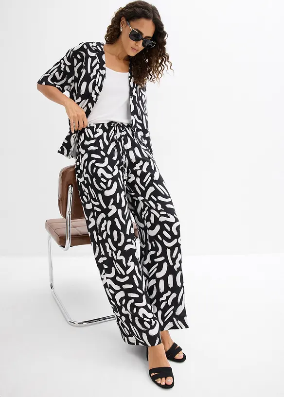 M&ouml;nstrad dra p&aring;-byxa i f&ouml;ljsam viskos, bonprix