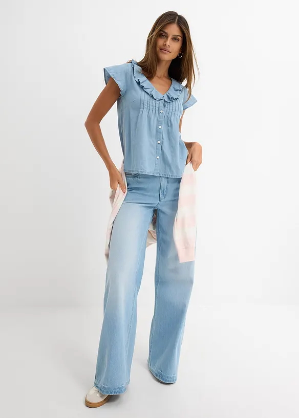 Jeansblus i ekologisk bomull, bonprix