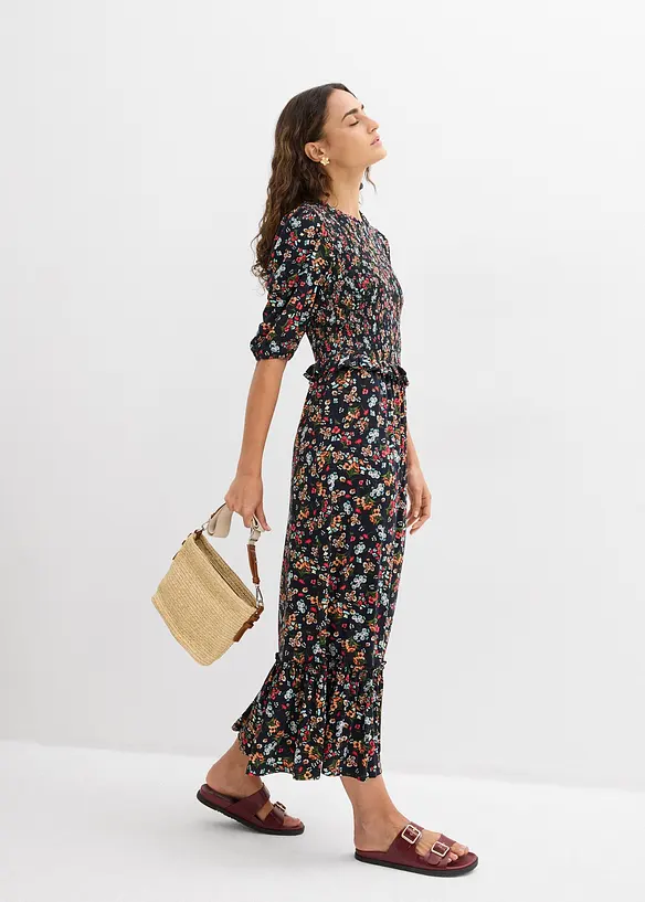 Mellanl&aring;ng jerseykl&auml;nning i viskosmix, bonprix