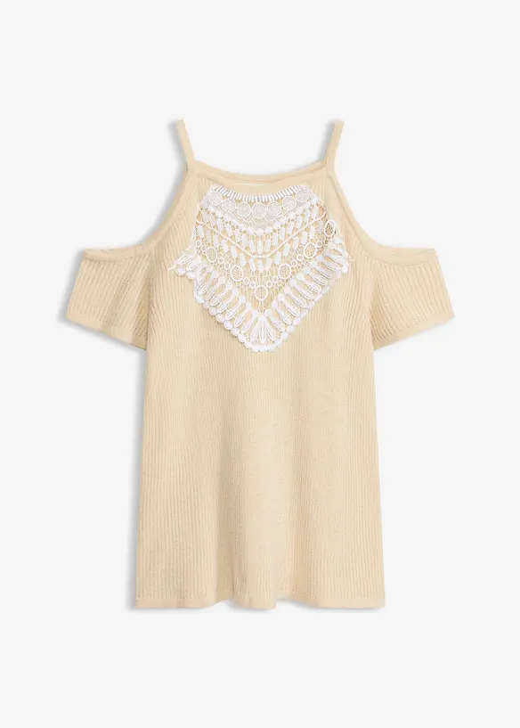 Stickad topp med spets, bonprix