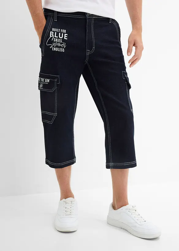 3/4-jeans med cargodetaljer och res&aring;rlinning, Regular Fit, bonprix