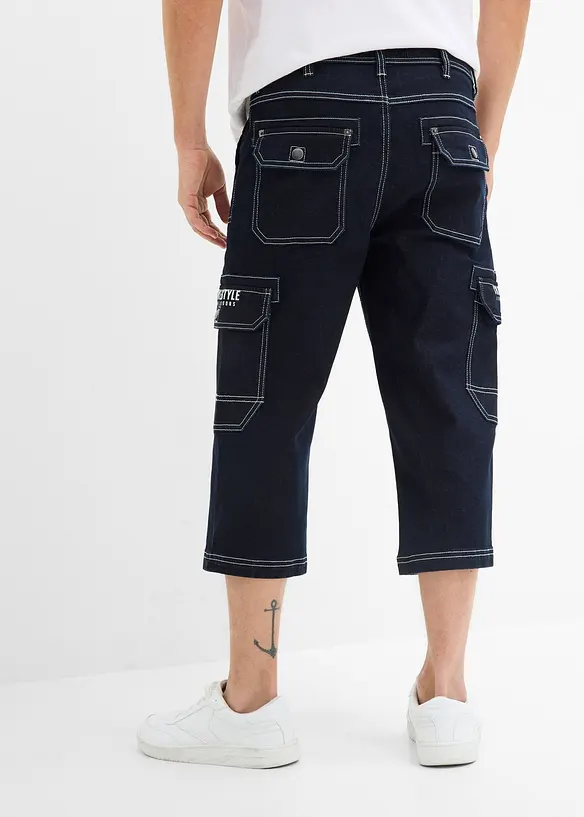 3/4-jeans med cargodetaljer och res&aring;rlinning, Regular Fit, bonprix