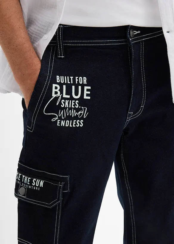 3/4-jeans med cargodetaljer och res&aring;rlinning, Regular Fit, bonprix