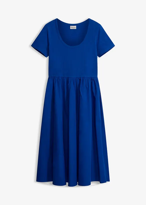 Jerseykl&auml;nning med korta &auml;rmar och fickor, materialmix, bonprix