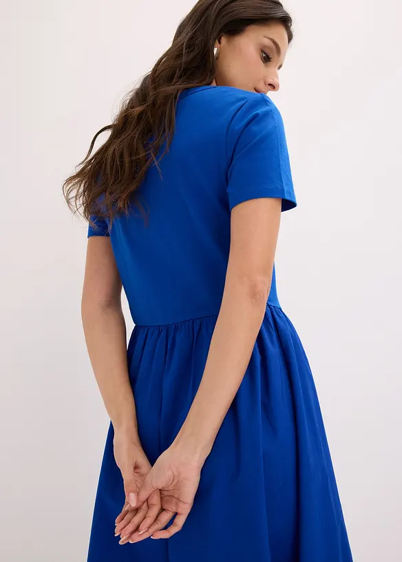 Jerseykl&auml;nning med korta &auml;rmar och fickor, materialmix, bonprix