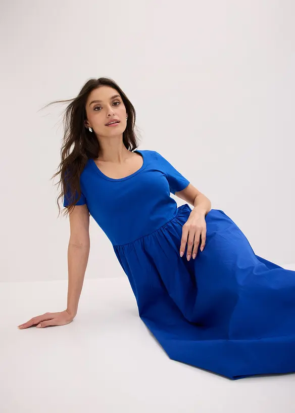 Jerseykl&auml;nning med korta &auml;rmar och fickor, materialmix, bonprix