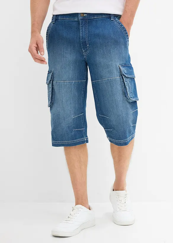 Tunna jeansshorts i cargomodell med res&aring;rmidja, Regular Fit, bonprix