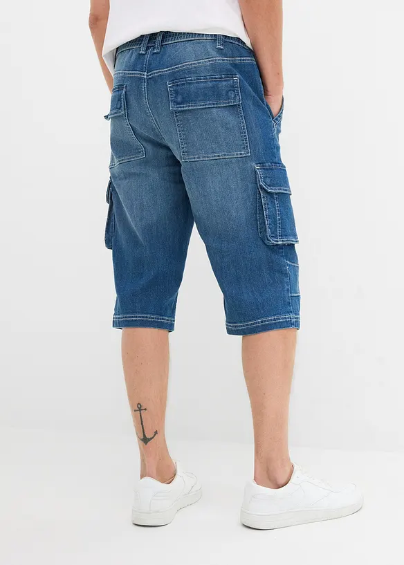 Tunna jeansshorts i cargomodell med res&aring;rmidja, Regular Fit, bonprix