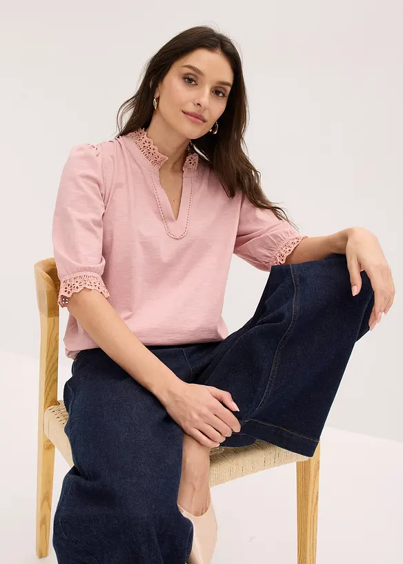 L&aring;ng&auml;rmad topp av bomull, bonprix