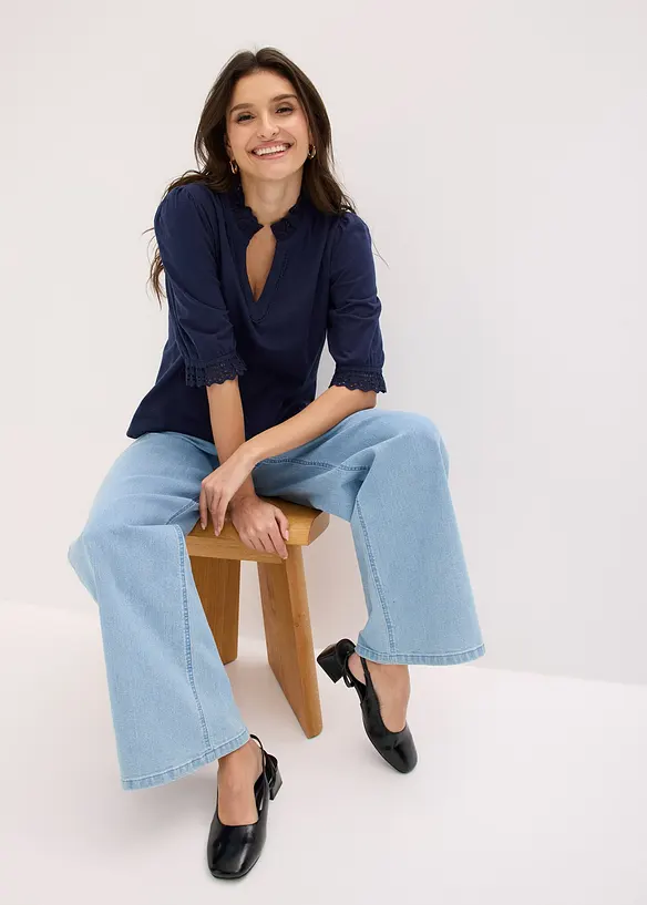 L&aring;ng&auml;rmad topp av bomull, bonprix