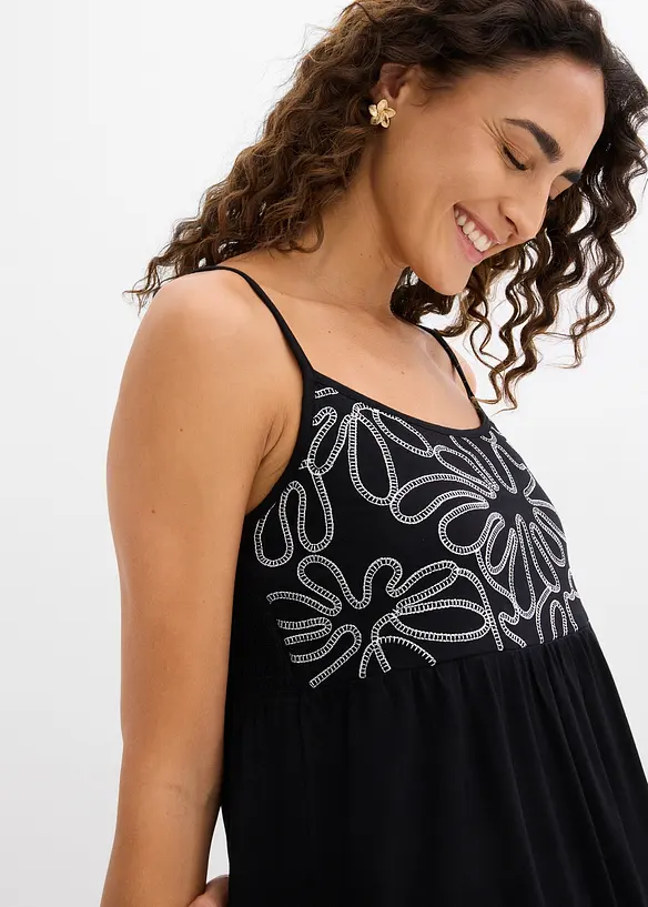 Linne med smala axelband och broderi, bonprix