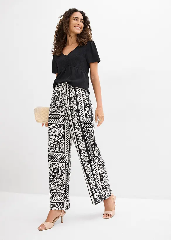 Dra p&aring;-byxa av viskos med mjukt fall, bonprix