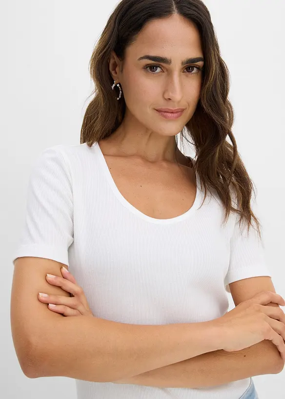 Ribbstickad topp med ekologisk bomull (2-pack), bonprix