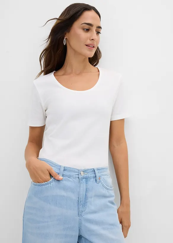 Ribbstickad topp med ekologisk bomull (2-pack), bonprix