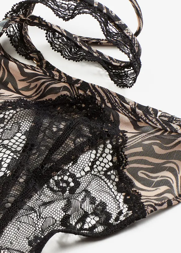 Tangatrosa med string och m&ouml;nstrad mesh, bonprix