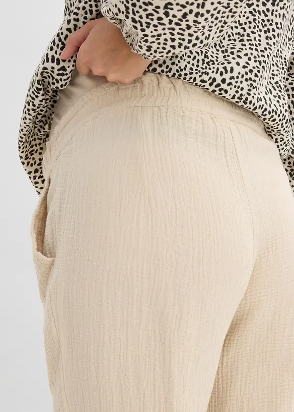 Mammabyxa i ren bomullsmuslin, Loose Fit, bonprix