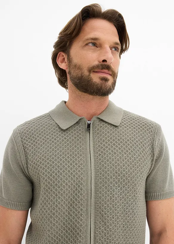 Stickad pik&eacute;tr&ouml;ja med dragkedja, bonprix