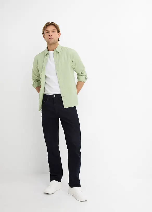 L&aring;ng&auml;rmad skjorta i svalkande linnemix, modern passform, bonprix