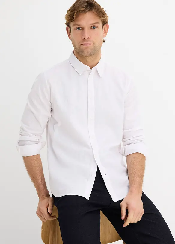 L&aring;ng&auml;rmad skjorta i svalkande linnemix, modern passform, bonprix