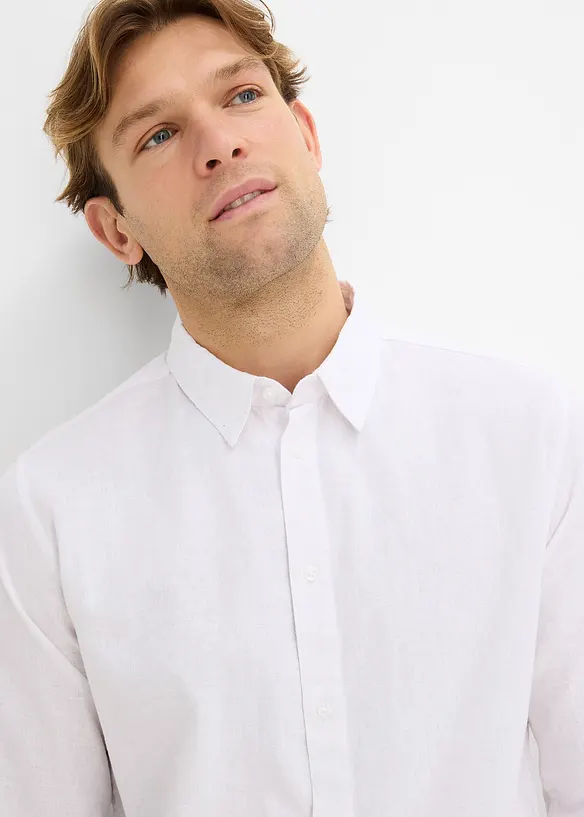 L&aring;ng&auml;rmad skjorta i svalkande linnemix, modern passform, bonprix