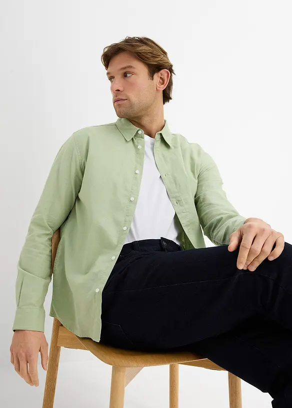 L&aring;ng&auml;rmad skjorta i svalkande linnemix, modern passform, bonprix