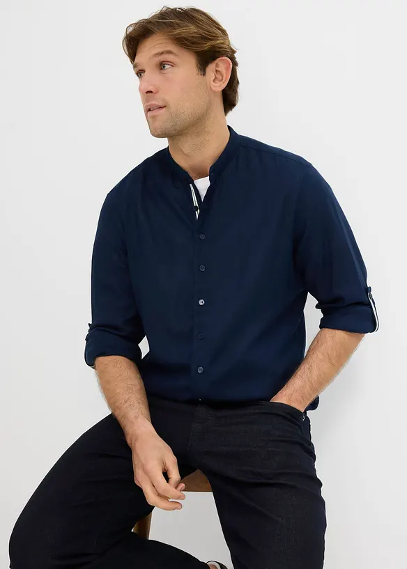 L&aring;ng&auml;rmad skjorta i svalkande viskos och linne, bonprix