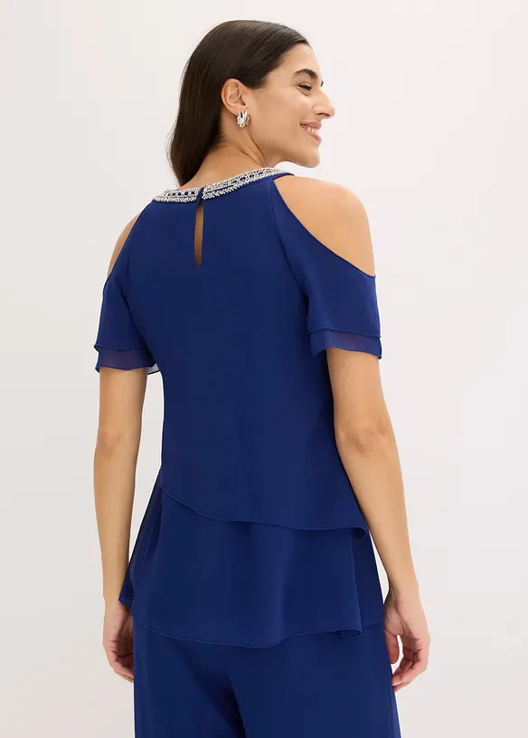 Blus i fintr&aring;dig chiffong med stenapplikation, bonprix