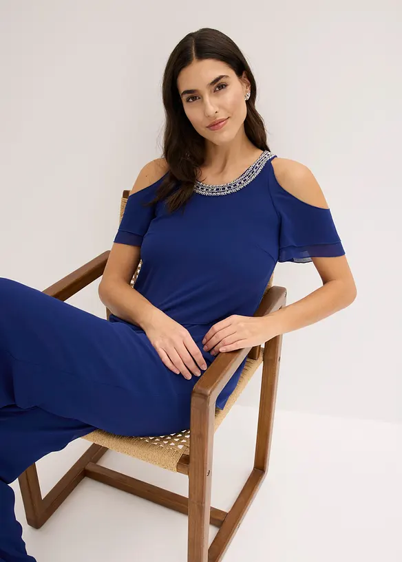 Blus i fintr&aring;dig chiffong med stenapplikation, bonprix