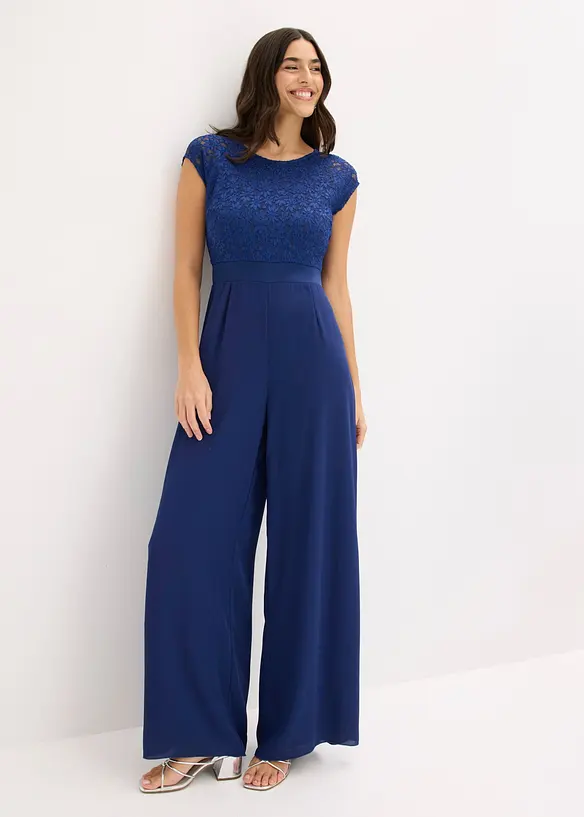 Jumpsuit av tunn chiffong med spets, bonprix
