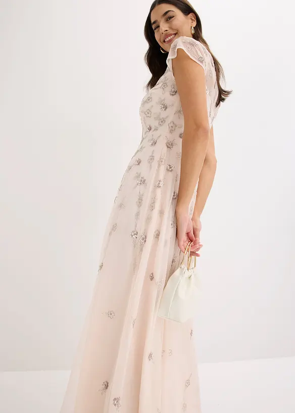 Aftonkl&auml;nning i skir tyll med paljettbroderi, bonprix