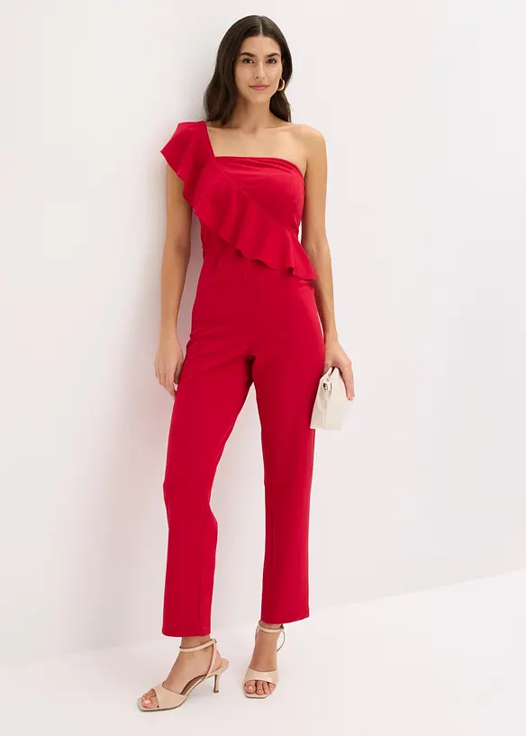 Jumpsuit i one shoulder-modell av kr&auml;pp med struktur, bonprix