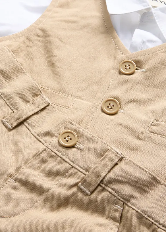 Skjorta + v&auml;st + byxa av bomull (3 delar), bonprix