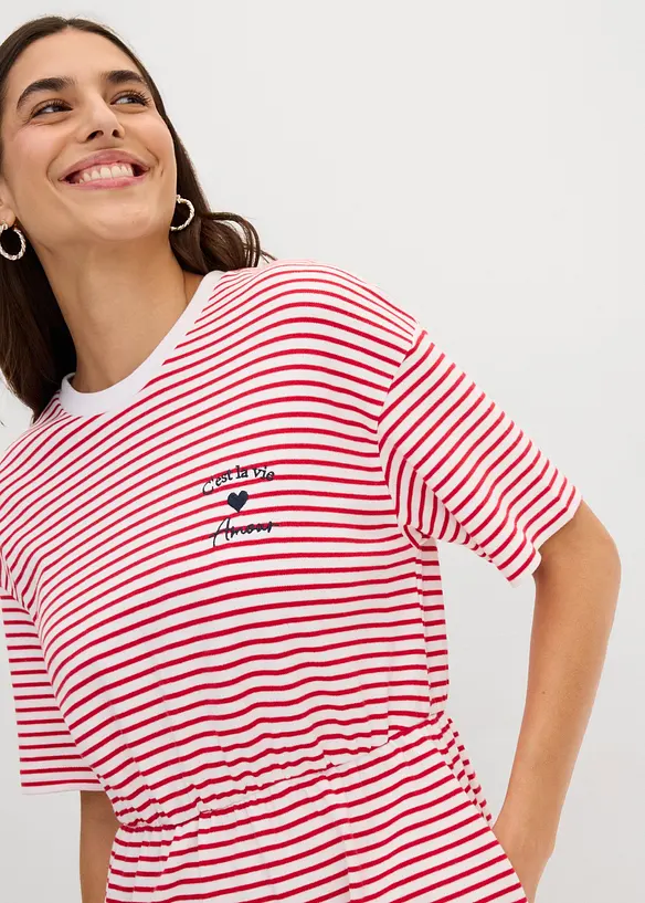 Randig T-shirtkl&auml;nning med broderi, bonprix