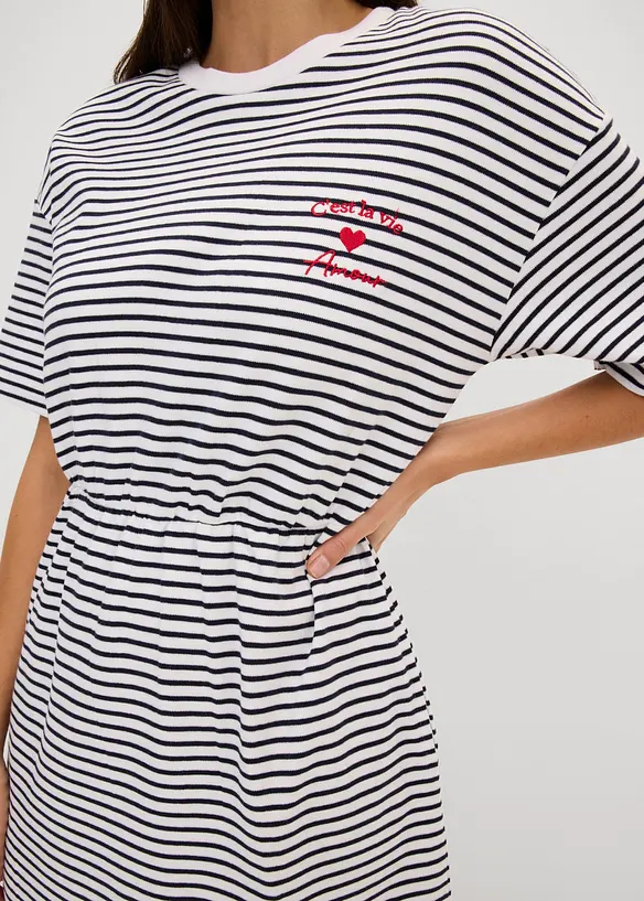 Randig T-shirtkl&auml;nning med broderi, bonprix