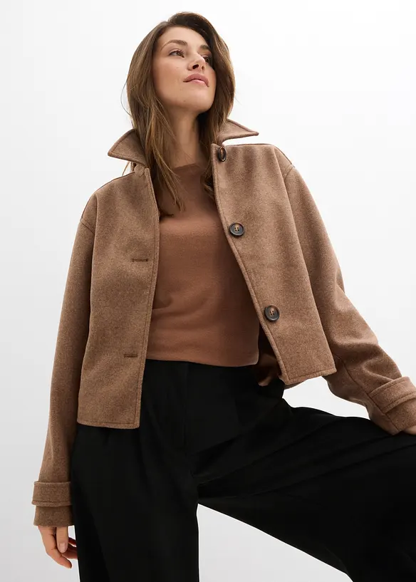 Kort kappa i yllelook, bonprix