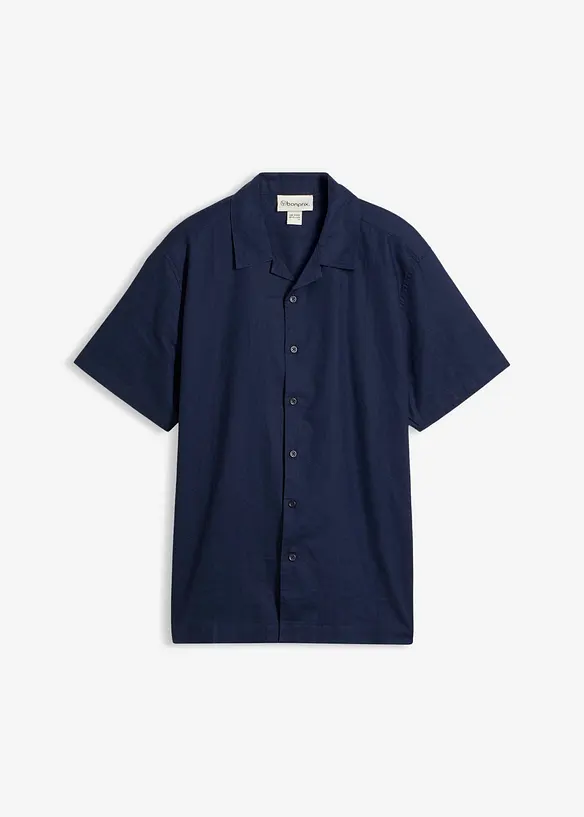 Kort&auml;rmad skjorta i luftig linnemix, avslappnad passform, bonprix