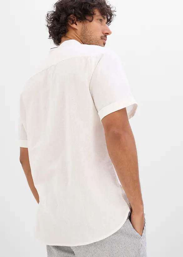 Kort&auml;rmad linneskjorta med st&aring;krage, bonprix