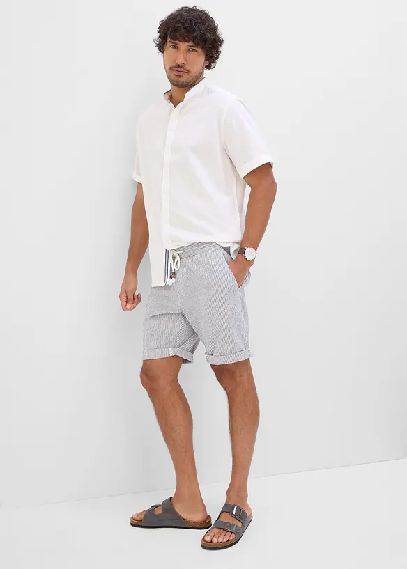 Kort&auml;rmad linneskjorta med st&aring;krage, bonprix