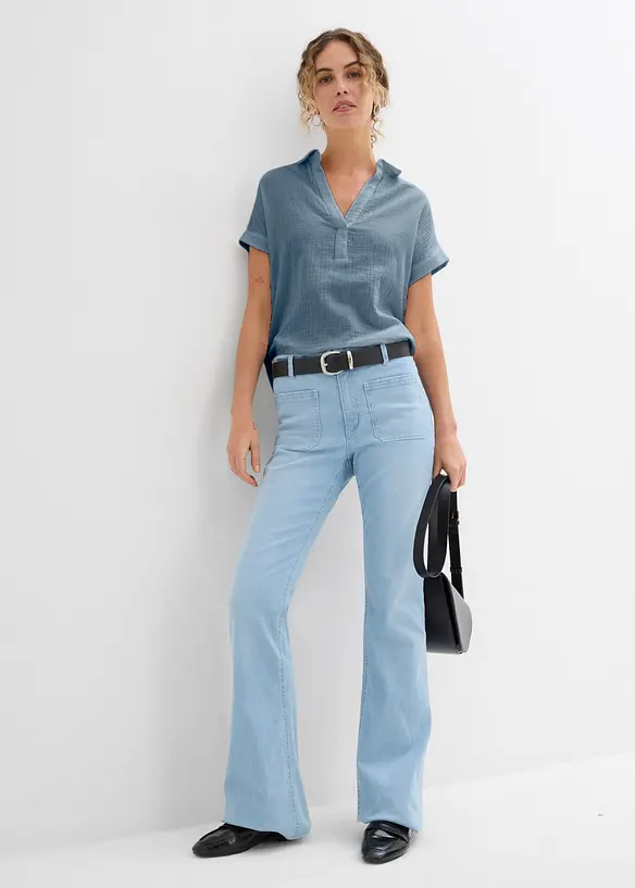 Kort&auml;rmad blus i luftig muslin, bonprix