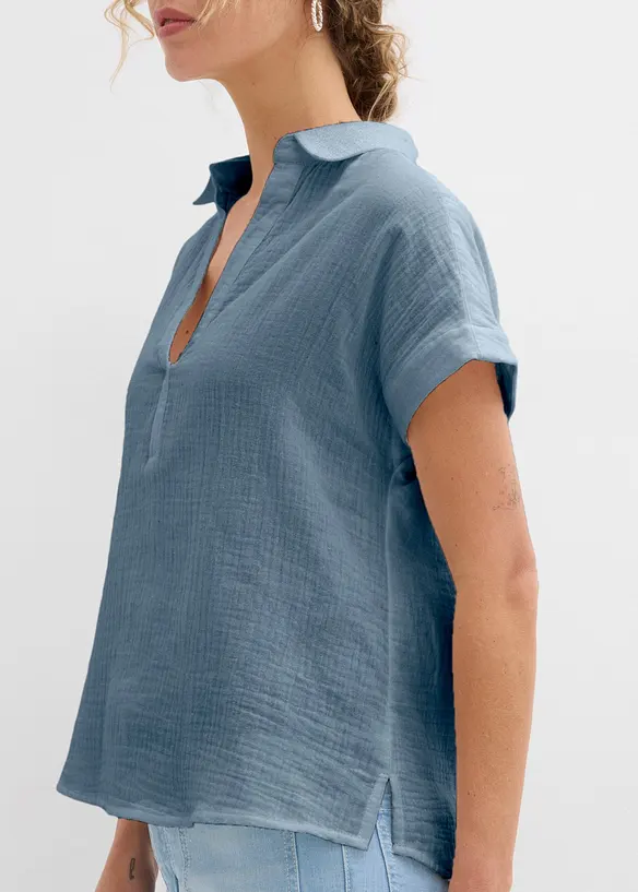 Kort&auml;rmad blus i luftig muslin, bonprix