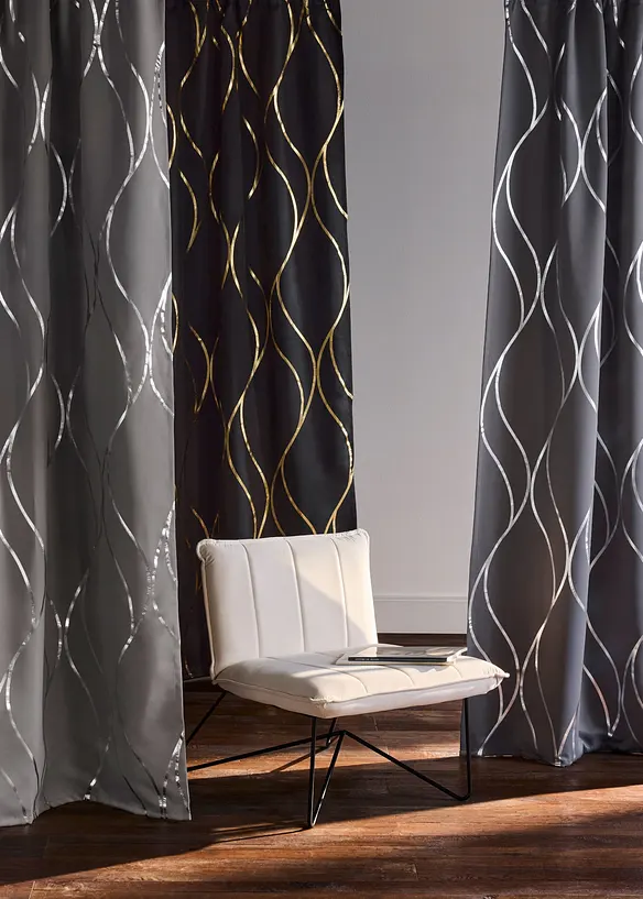 M&ouml;rkl&auml;ggande gardinl&auml;ngd med glansigt m&ouml;nster (1-pack), bonprix