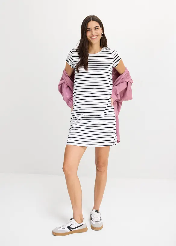 Jerseykl&auml;nning i bomull med sprund i sidorna (2-pack), bonprix