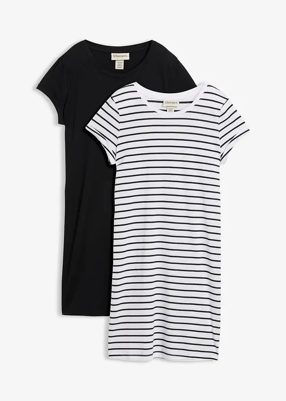 Jerseykl&auml;nning i bomull med sprund i sidorna (2-pack), bonprix